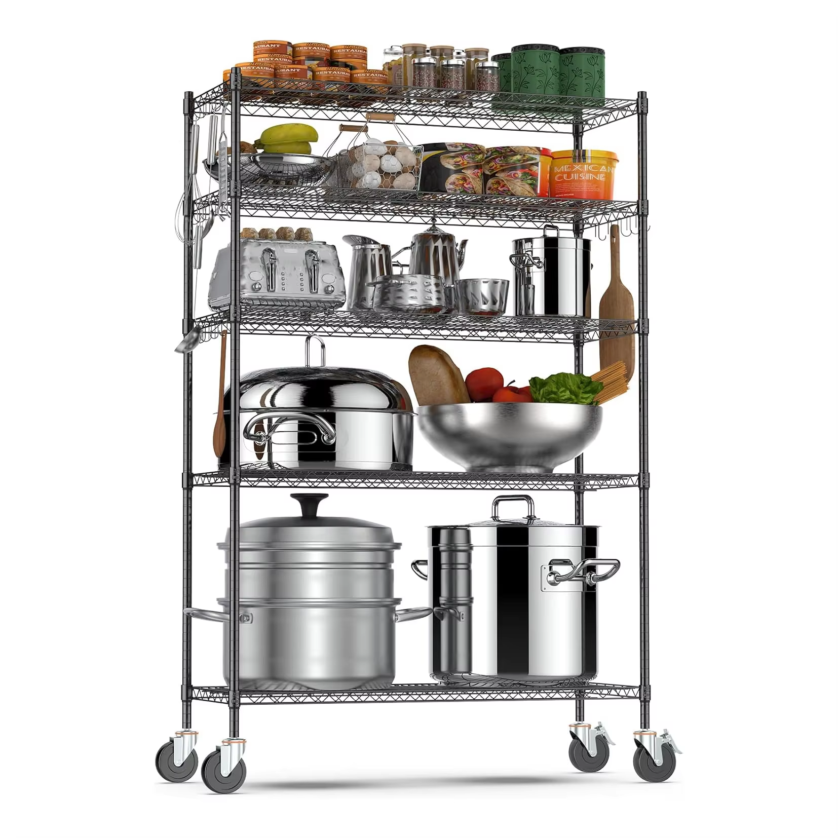 Black Heavy-duty Utility Line Rack 4-Tier Stainless Steel Kitchen Rack Approved by NSF for Use in Garage Kitchens Wire Shelving