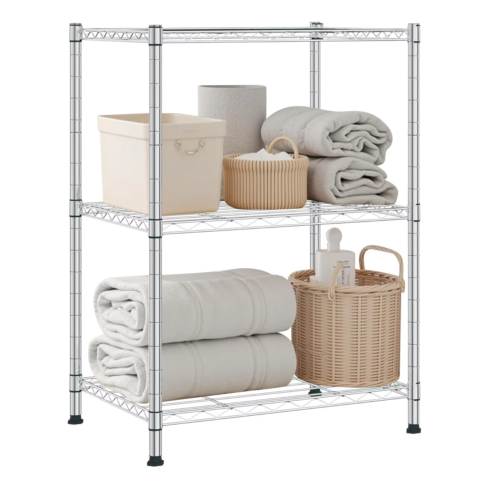 A White 3 - Tier Metal - Wire Storage Rack Adjustable & Chrome - Plated Ideal for Kitchen Bedroom Living Room Wire Shelving