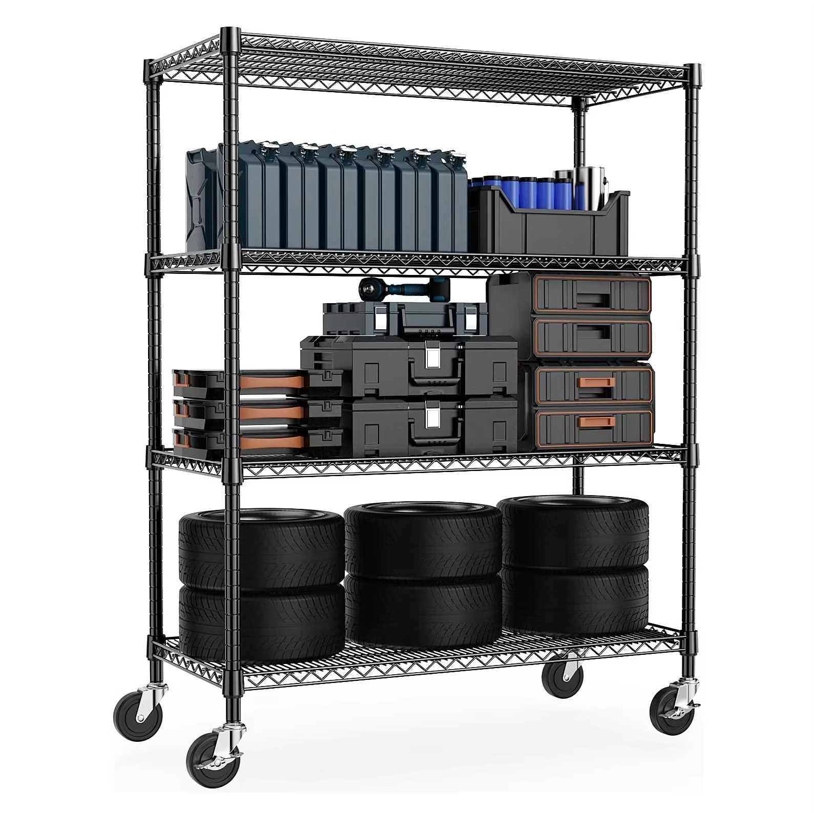 Commercial Grade Chrome Plated 4-Tier Wire Mesh Storage Rack with Locking Casters NSF Certified for Kitchen Bathroom Industrial