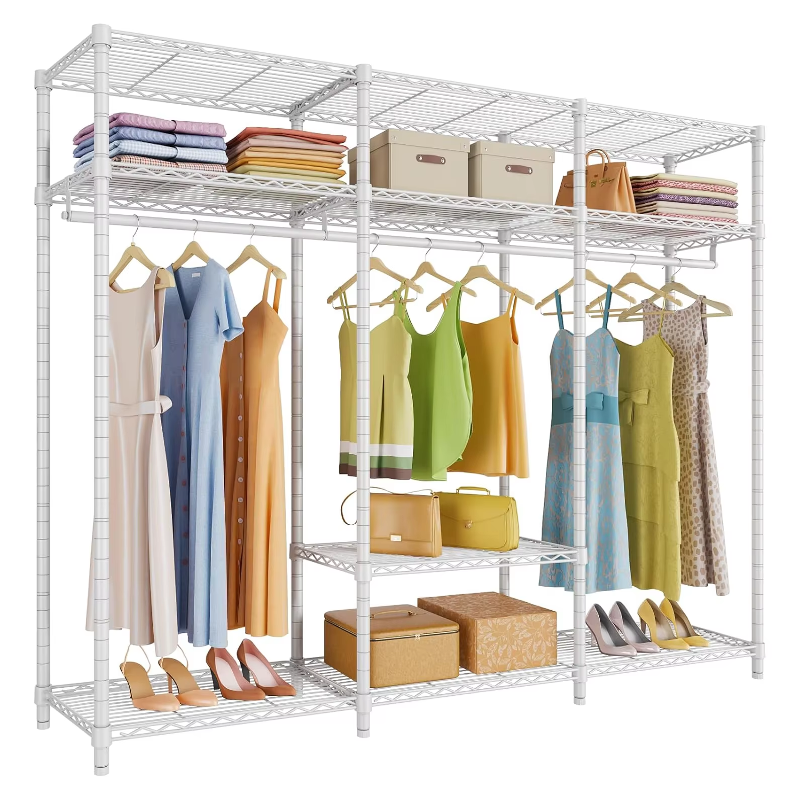60x24x70in Garment Rack Space-Saving Closet Organizer with Adjustable Mesh Shelves for Bedroom Commercial Clothing Storage