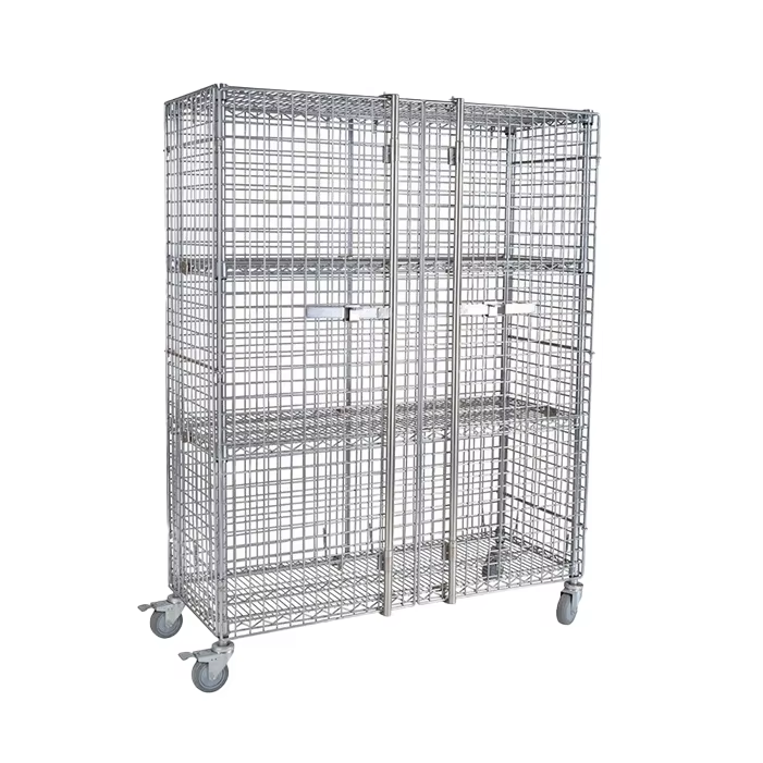 Industrial Mesh-Sided Cargo Cart 48x36x40in Heavy-Duty Logistics Trolley with 360° Wheels for Warehouse Sorting System Wire Rack