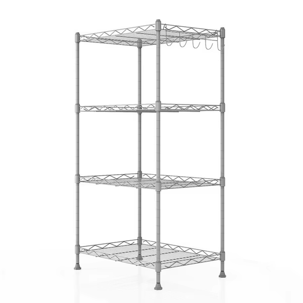 Commercial 4-Tier Wire Mesh Shelving 14x14x60in Heavy-Duty Adjustable Retail Storage System for Supermarket Organization