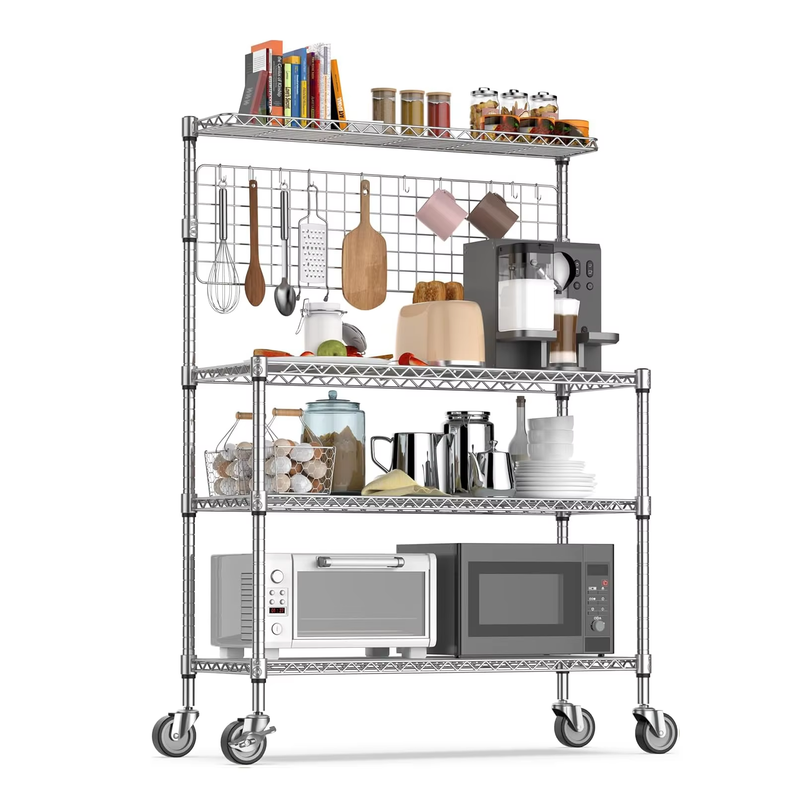 Commercial 4-Tier Wire Mesh Rack 36x14x60in Heavy-Duty Adjustable Mobile Shelving Unit for Home Organization & Retail Display