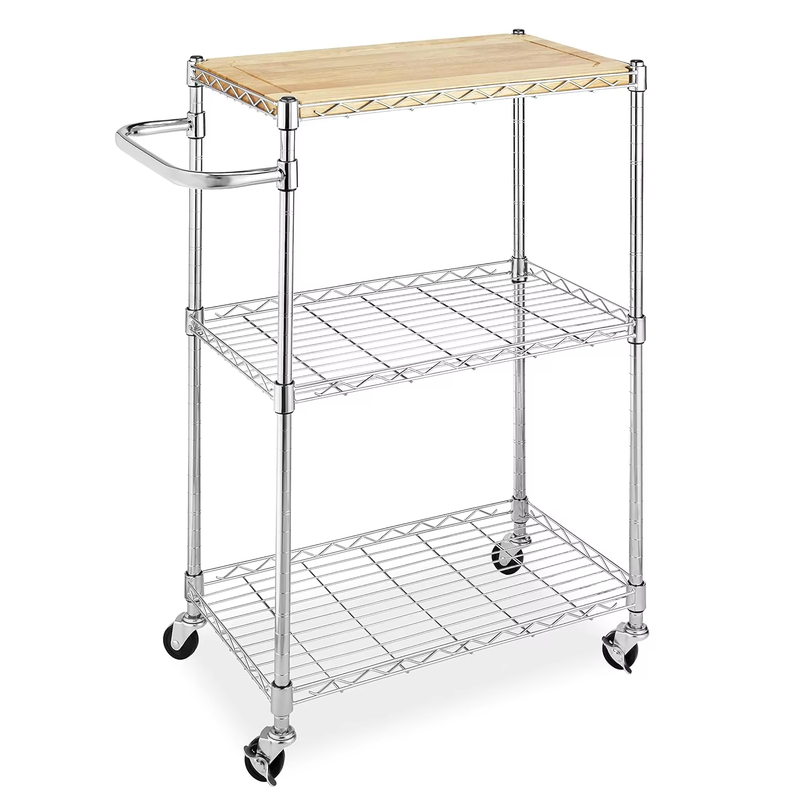 Commercial-Grade 3-Tier Service Cart 30x14x36in Heavy-Duty Rolling Cart with Adjustable Tray for Hospitality Industry Wire Shelf