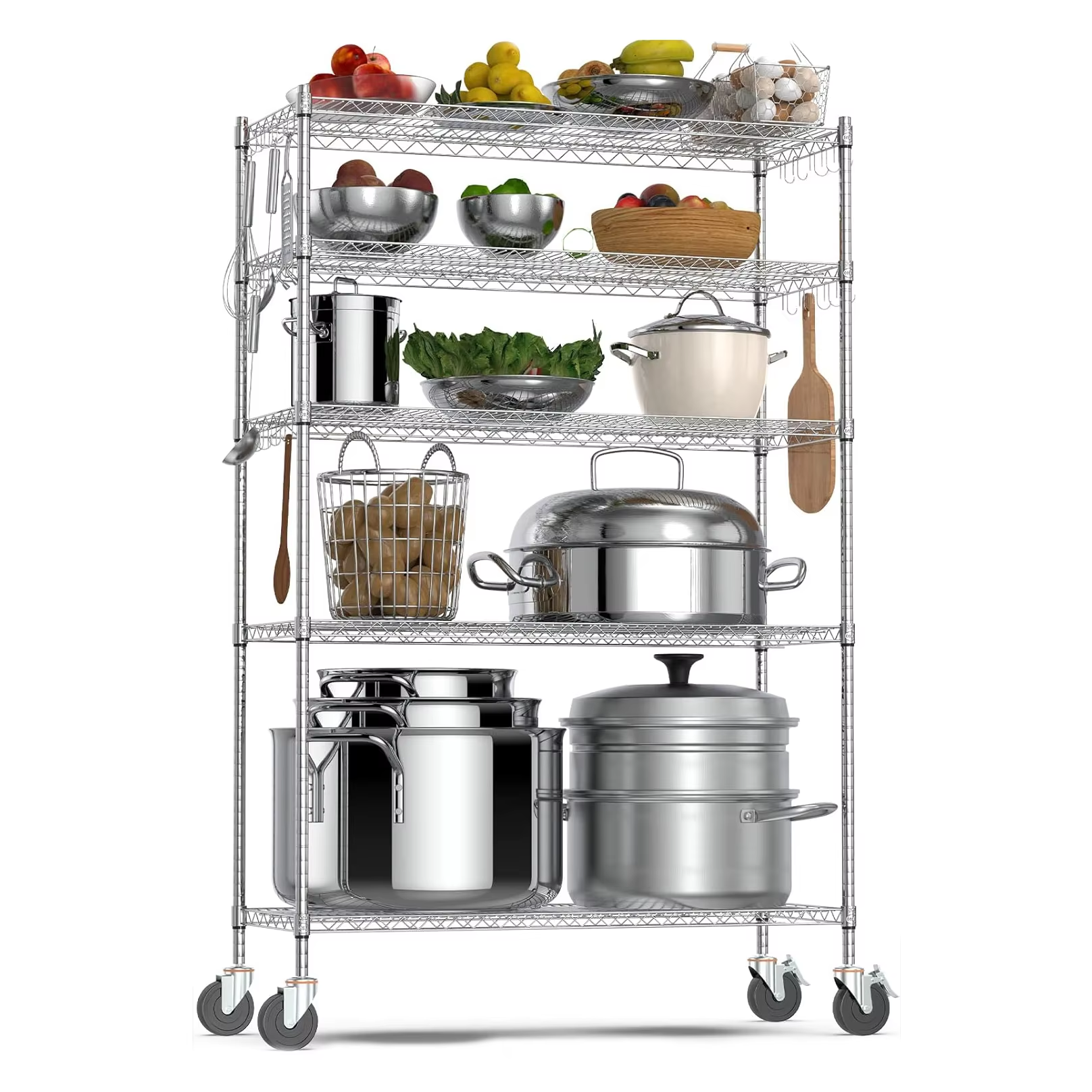 Commercial Grade Stainless Steel Tool Rack With Wheels Certified by NSF Suitable for Chrome Plating in Kitchens and Garages