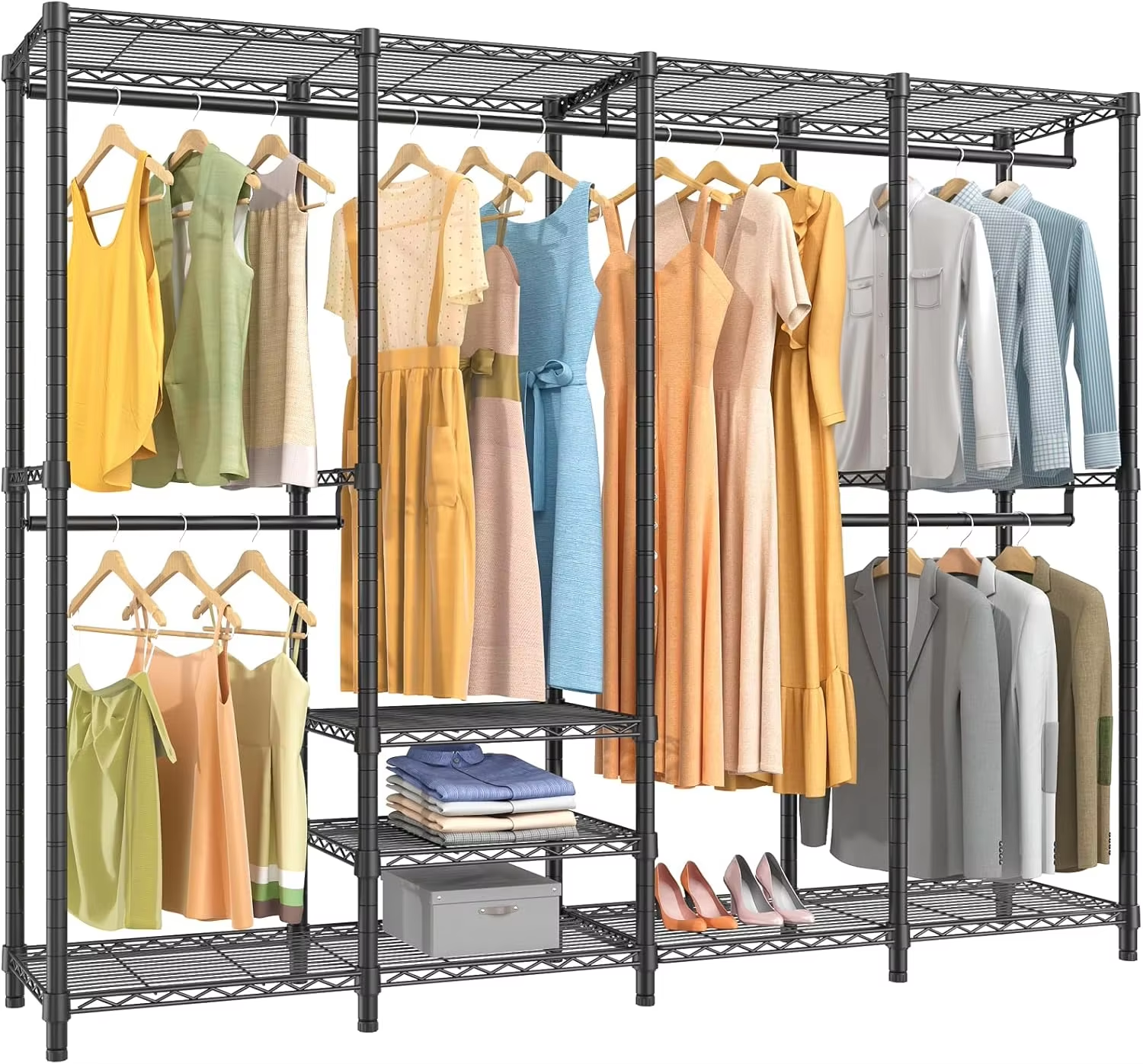 Commercial-Grade 304 Hanger System 36x18x48in Heavy-Duty Mesh Frame with Adjustable Hooks for Home Closet & Adjustable Shelving