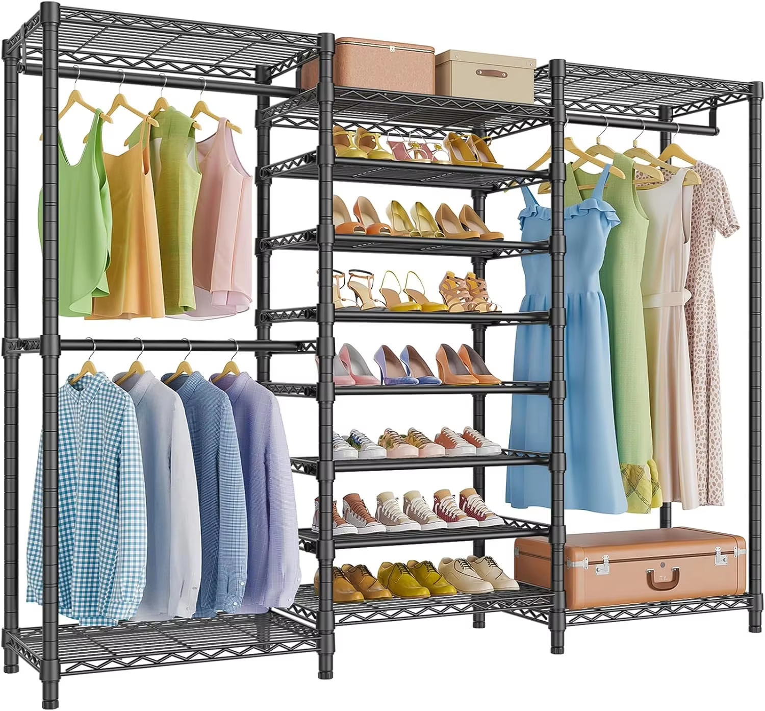 Commercial-Grade 304 Modular Hanger System 54x21x70in Heavy-Duty Mesh Frame with Adjustable Brackets for Closet Organization