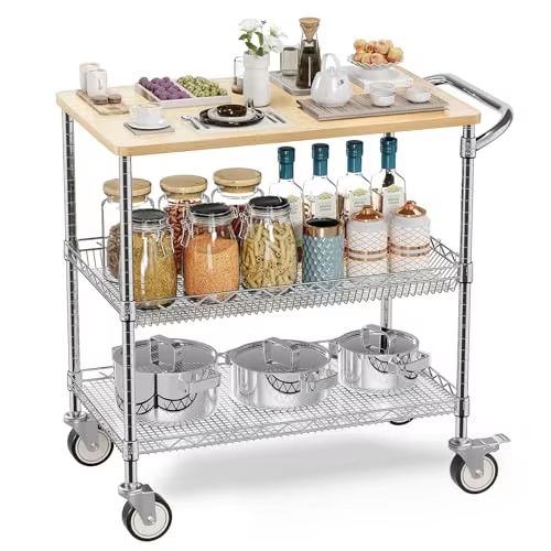 Chrome Plated Commercial Grade Heavy-duty Steel Wire Frame Trolley With Handle Suitable for Use in Kitchens and Restaurants