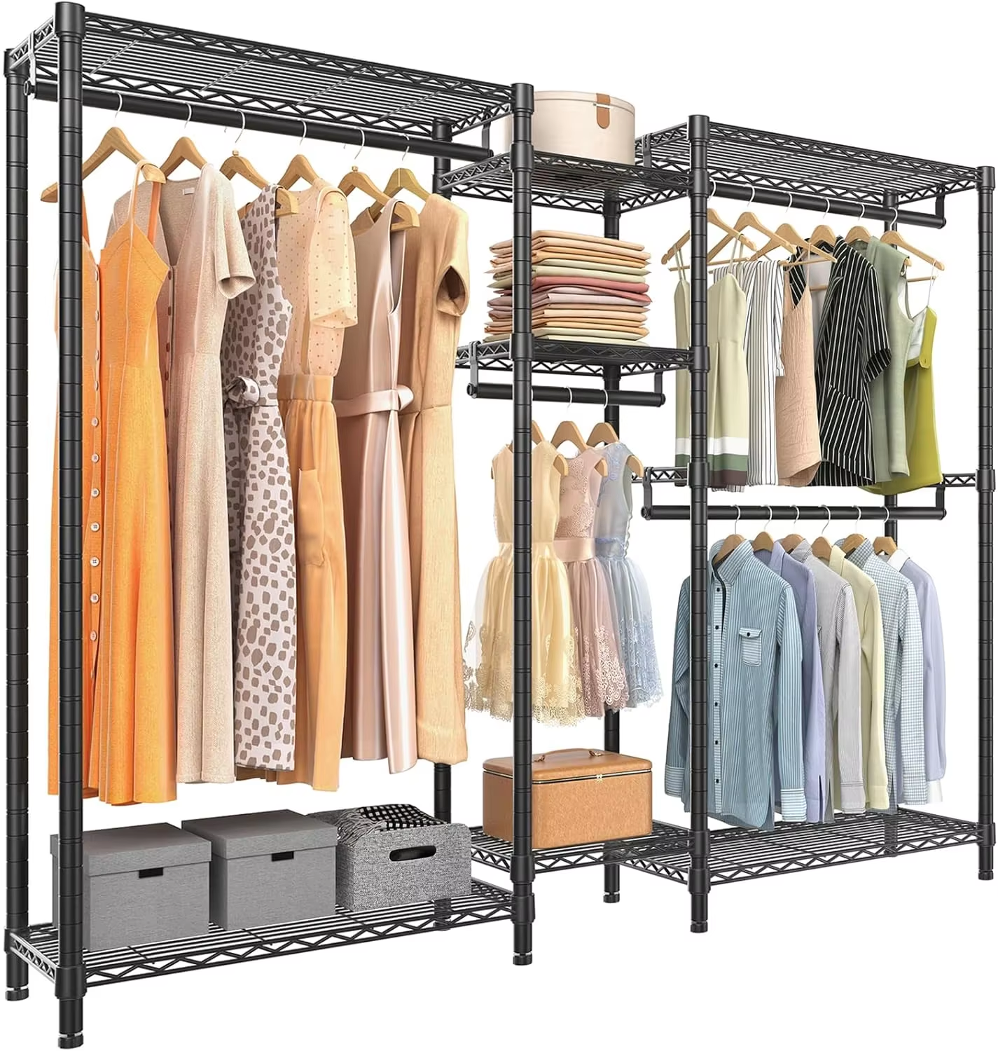 Multi Functional Stainless Steel Clothes Rack Customizable With Mesh Frame Suitable for Bedrooms and Shopping Malls