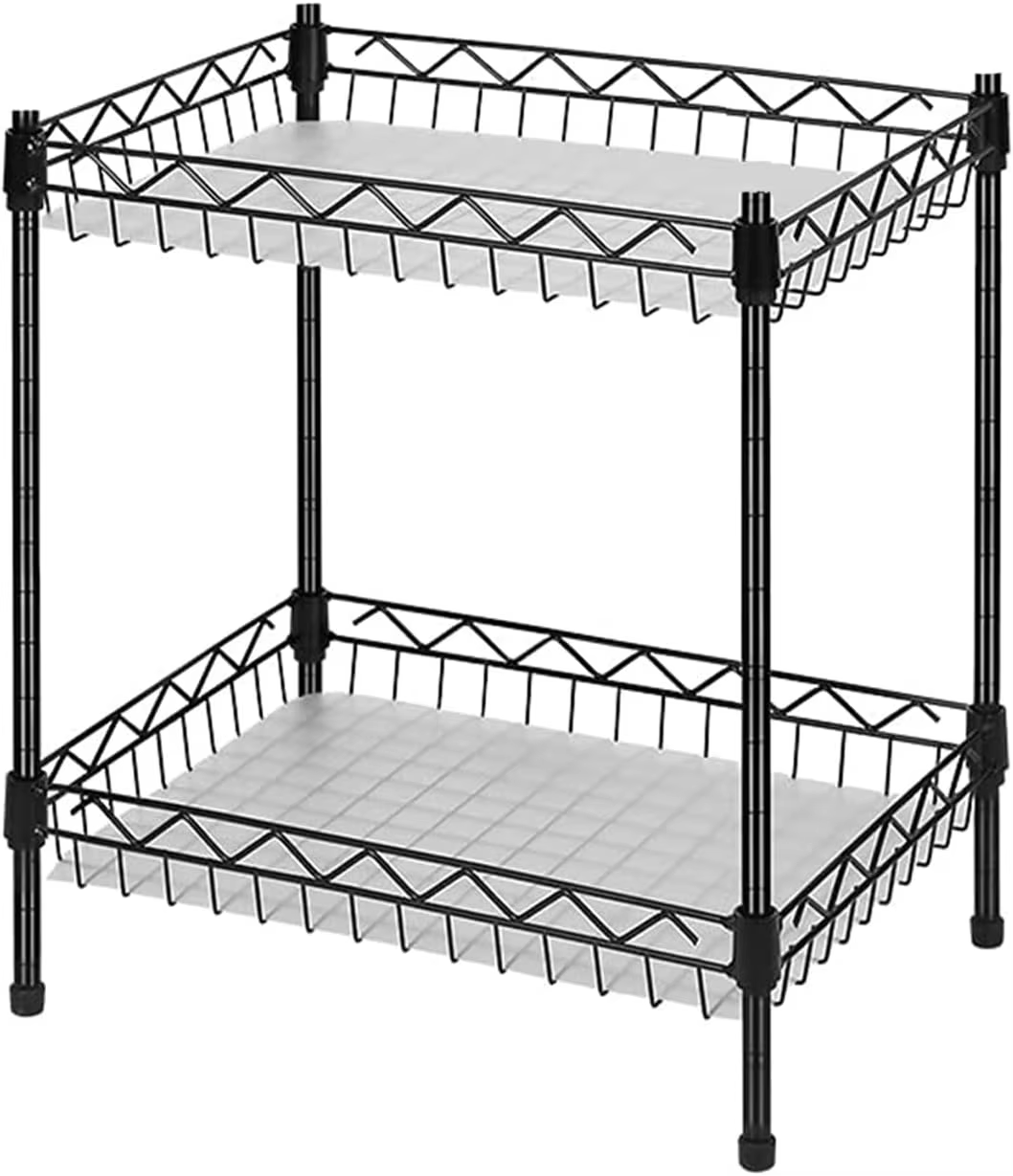 NSF-Certified 2-Tier Space Optimization Rack 24x14x35in Heavy-Duty Kitchen Organizer with Adjustable Grids for Garage Wire Shelf