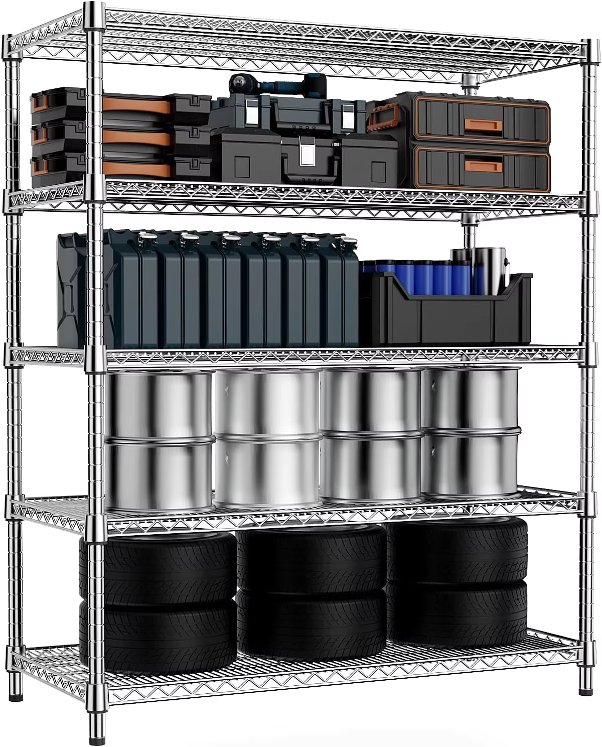 Commercial-Grade Chrome-Finished Wire Rack System42x18x60in Heavy-Duty Mesh Shelving for Home Organization & Adjustable Shelving