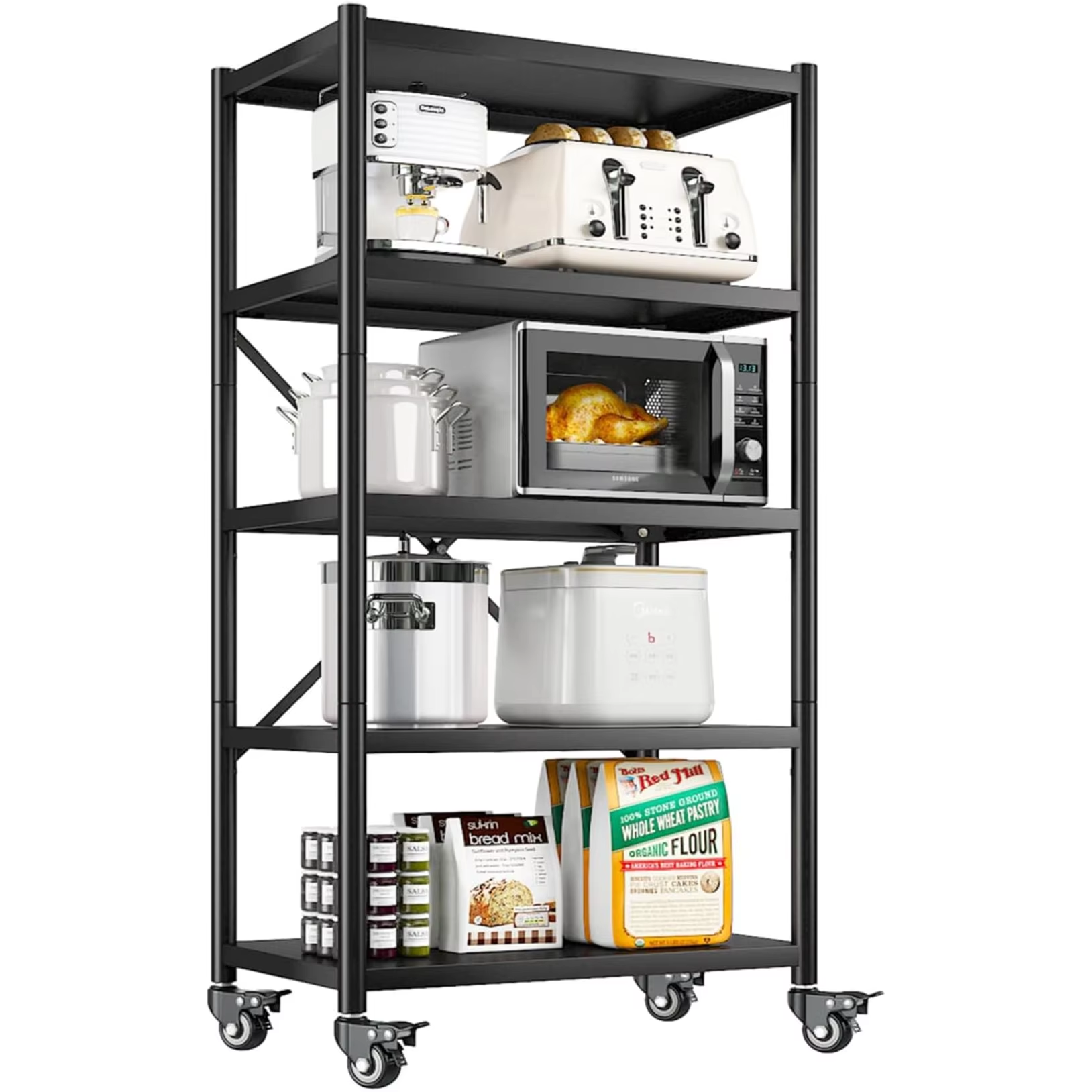 NSF-Certified 3-Tier Wire Mesh Rack 36x18x48in Chrome-Finished Modular Storage System for Commercial Kitchen & Wire Shelf