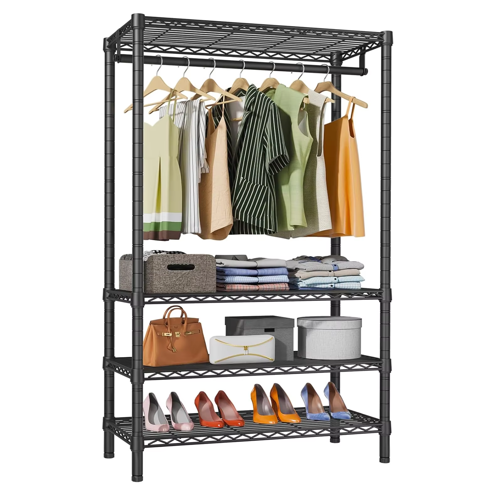 Commercial-Grade Stainless Steel Garment Rack 36x18x60in Modular Storage System with Mesh Frame for Retail Space & Wire Shelf