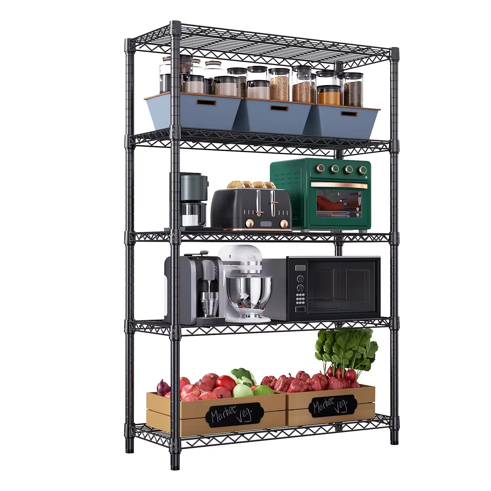 5-Layer Stainless Steel Storage Rack Heavy Duty Organizer for Kitchen Garage Living Room Chrome Shelves Unit Adjustable Shelving
