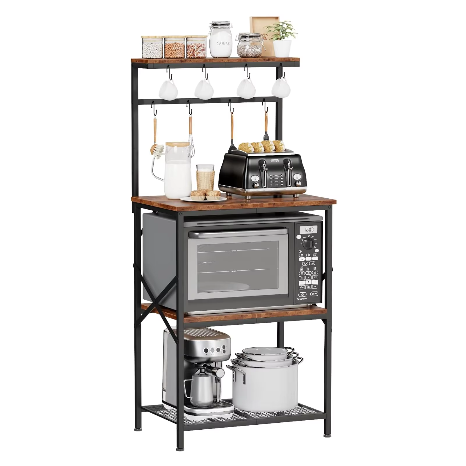 Industrial Stainless Steel Storage Rack System with Horizontal Bars - for Kitchen Utensils Organization Garage Tool Storage
