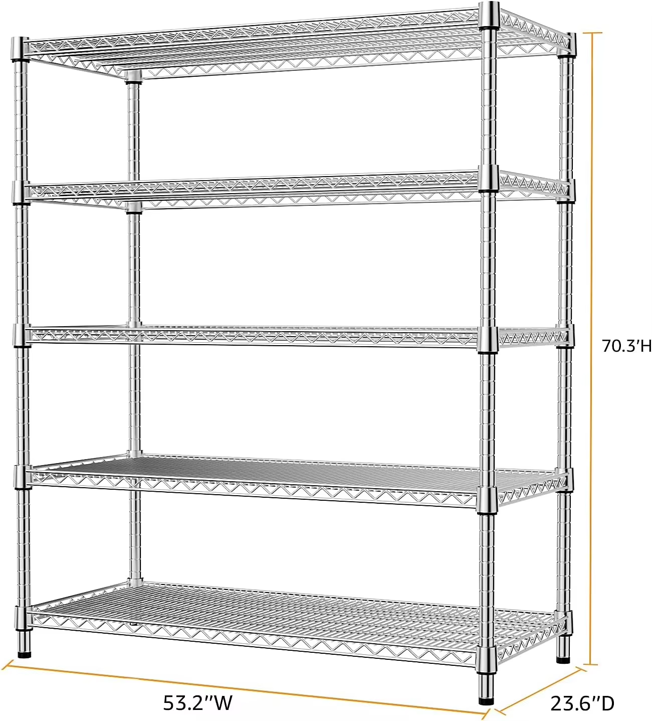 5-Tier Heavy-Duty Adjustable Wire Storage Rack54x24x72inch for Kitchen Organizer Garage Shelving Unit with Steel Frame Structure