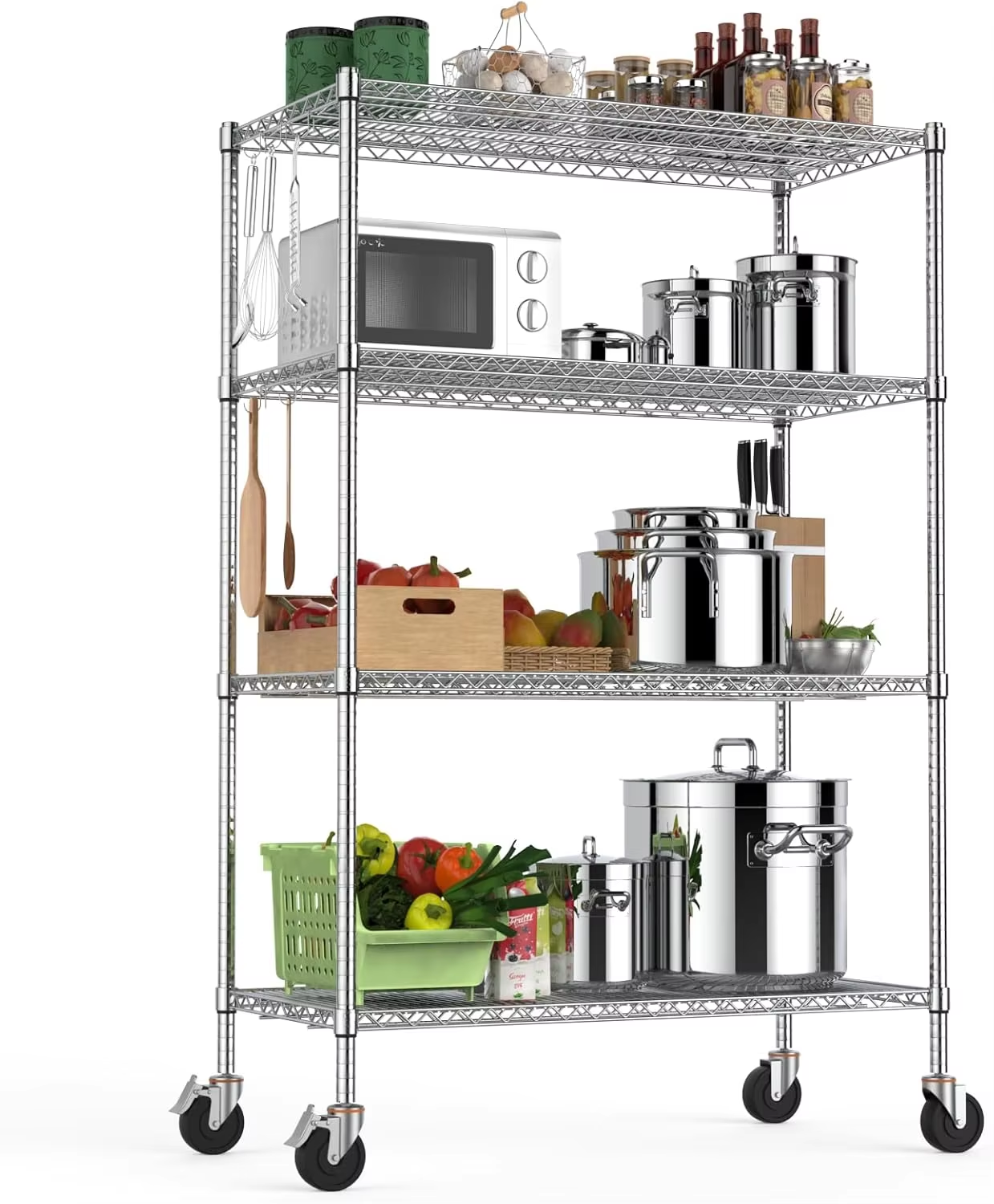Wire Shelving Unit With Wheels NSF Certified 4Tier Adjustable Storage Shelves Commercial  Utility Rack for Kitchen Garage Chrome