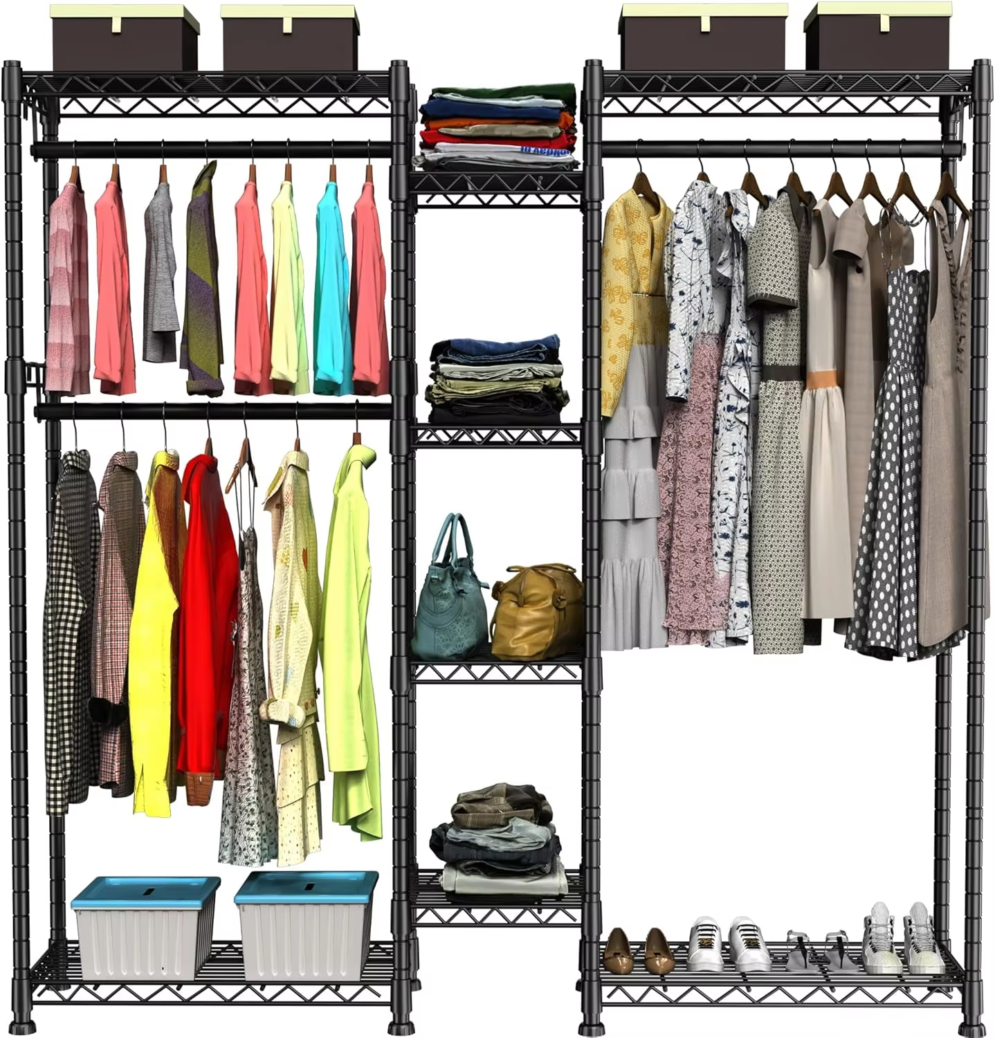 Steel Clothes Hanging Rack 30x18x72 Inches Durable Wardrobe Organizer with Shelves & Hanging Rod for Closet Storage Solution