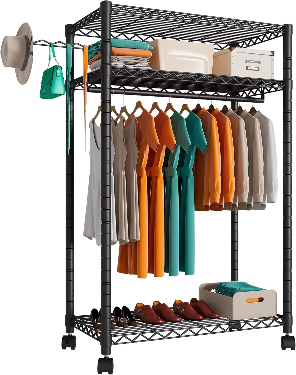 Steel Clothes Hanging Rack 30x18x72 Inches Durable Wardrobe Organizer with Shelves & Hanging Rod for Closet Storage Solution
