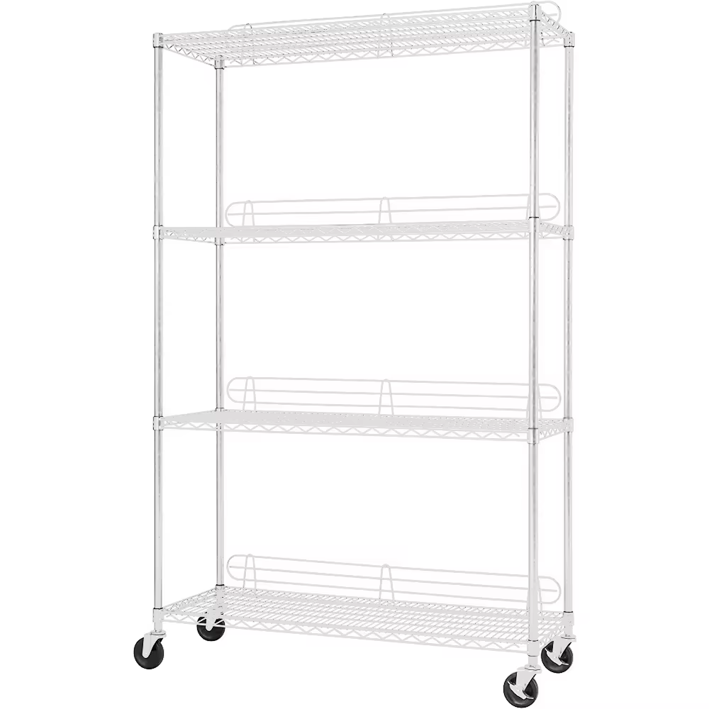 Adjustable 4-tier Heavy Duty Storage Rack 35x18x60insh White With Wheels Support Brackets for Kitchen Organizer Bathroom Shelf