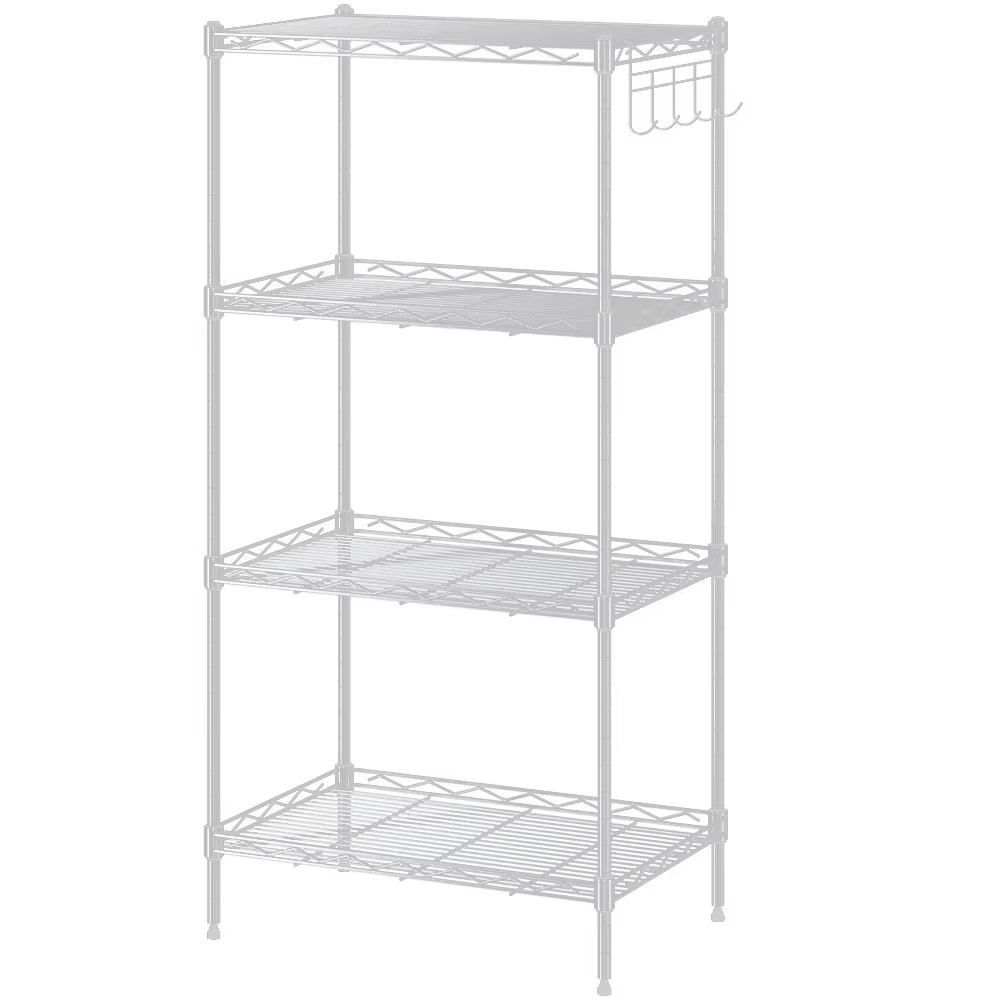 Adjustable Four-Tier Storage Rack with Hooks 30x16x46insh for Kitchen Organizer Living Room Shelves & Bathroom Storage Solutions