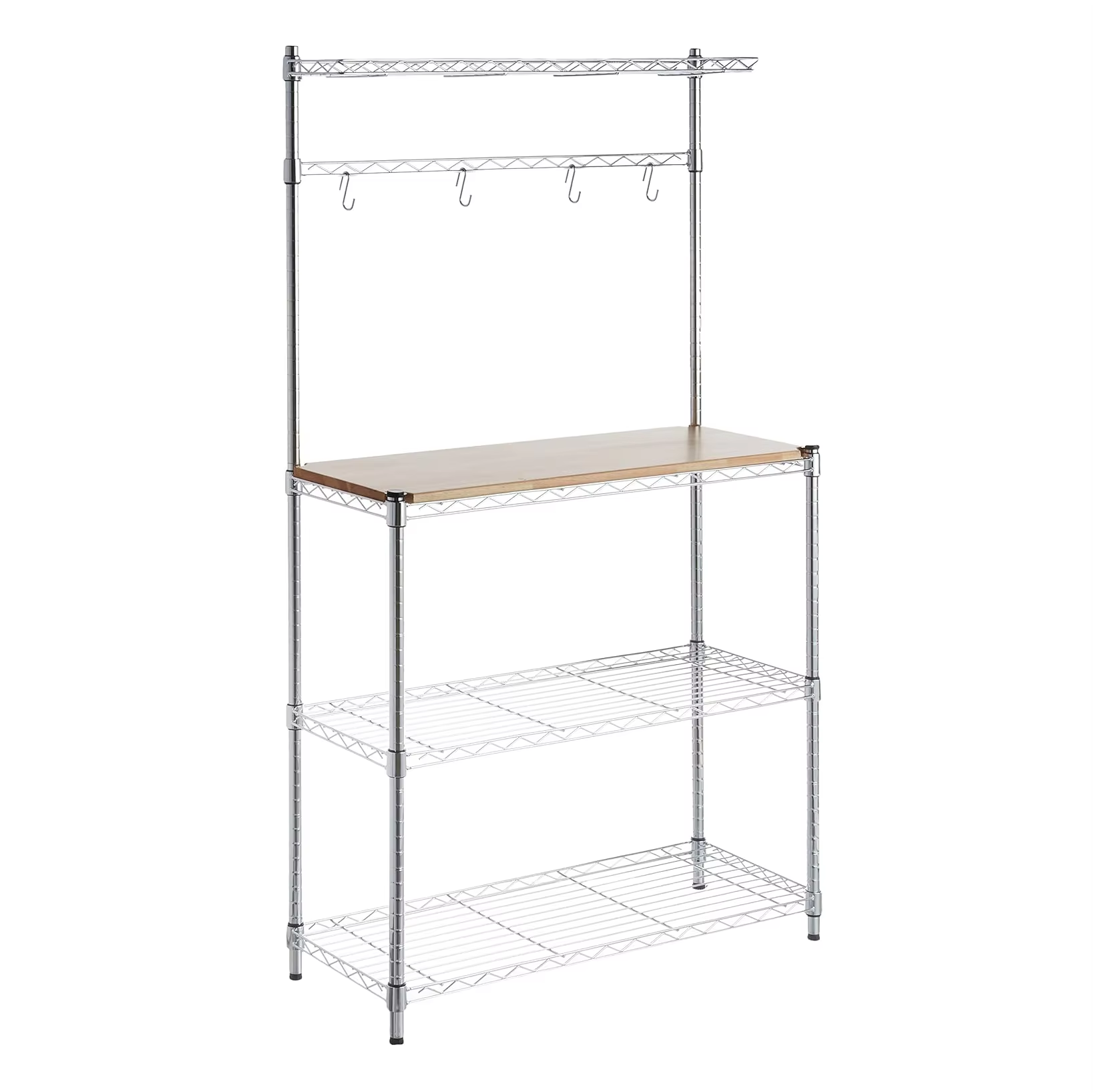 A Four - Layer Stainless Steel Storage Rack Is a Metal Rack Suitable for Kitchens Bathrooms Warehouses Living Rooms and Garages