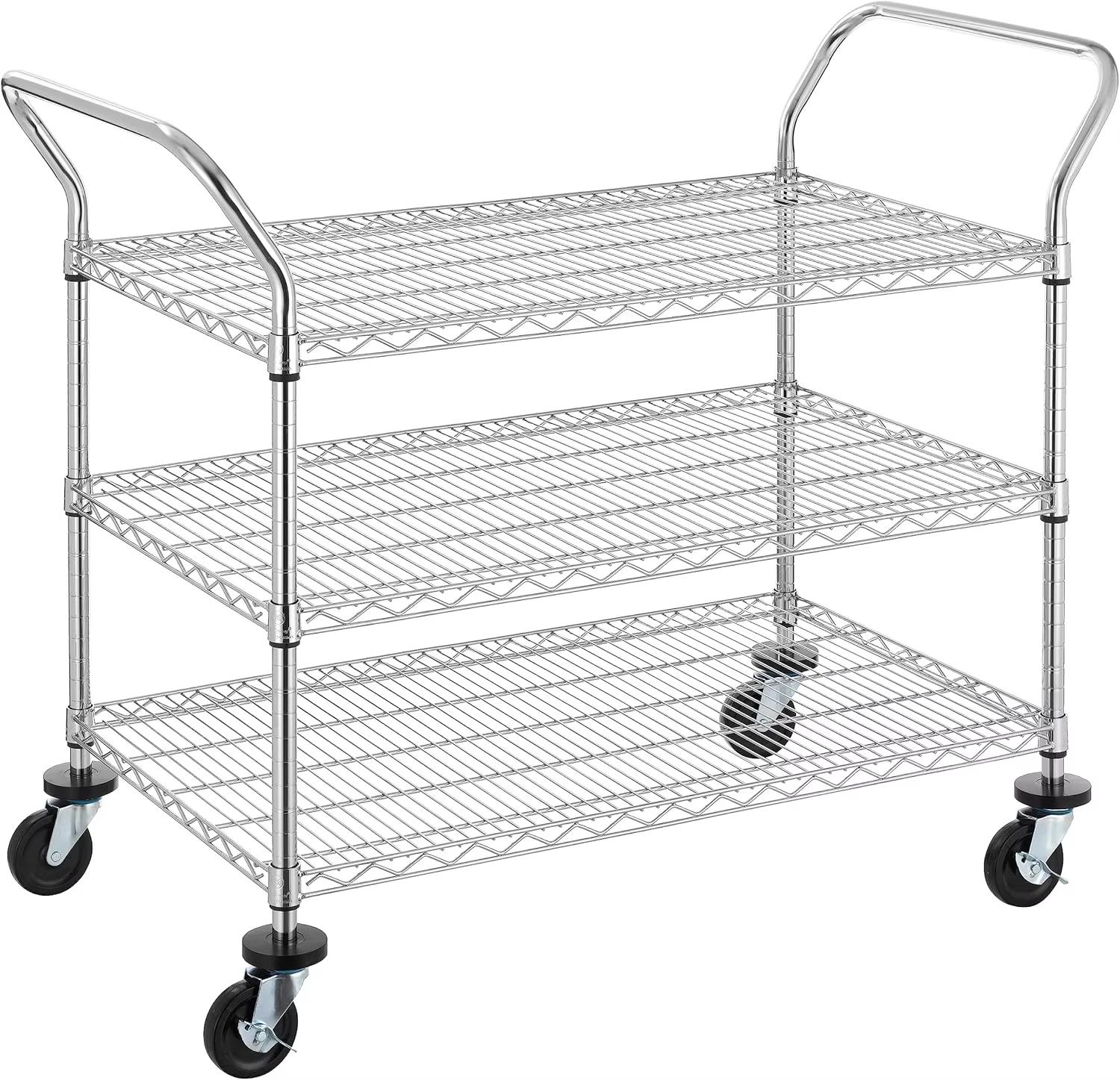 Commercial Grade Metal Wire Trolley 24x18x36 Inch Kitchen Organizer Storage Rack for Hotel Restaurant with 3-Tier Shelves