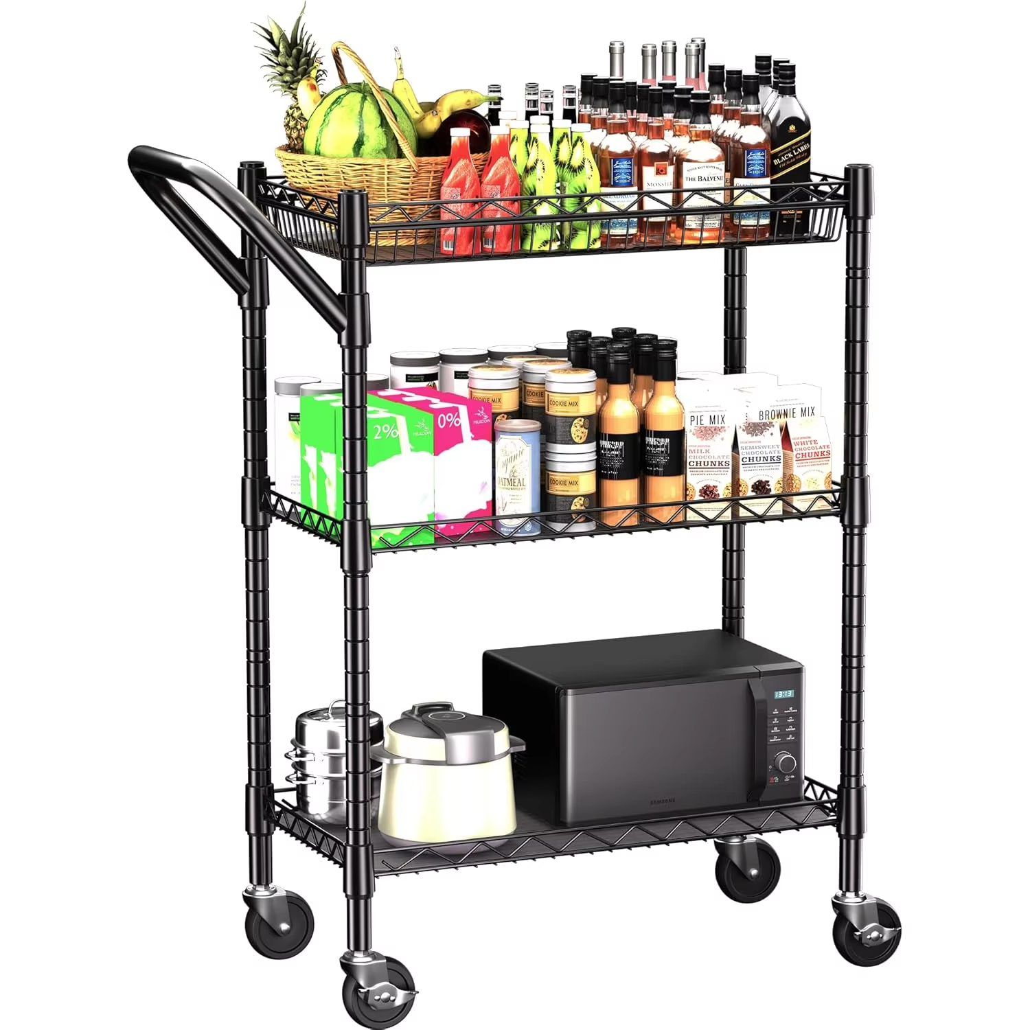Commercial-Grade Heavy-Duty Steel Storage Rack Utility Cart 30x14x35insh 500lbs Capacity Organizer Rolling Cart with Wheels