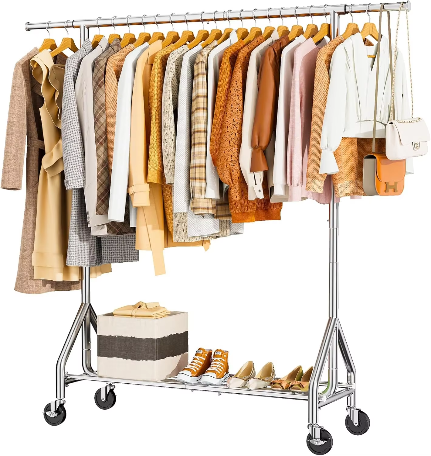 Stainless Steel Storage Rack with Wheels42x14x60Metal Wardrobe Clothes Hanger Organizer for Bathroom Bedroom Mall Commercial Use
