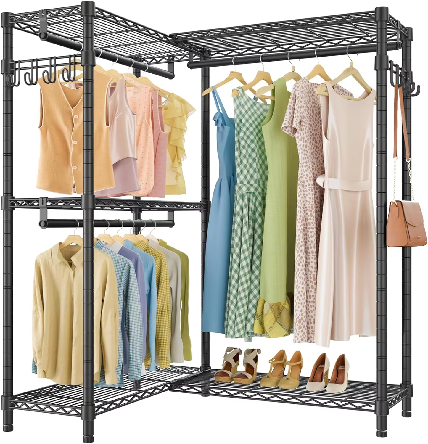 Heavy-Duty Multi-Bar Storage Rack 24x48x72in for Bedroom & Mall Organization Commercial Use Durable Metal Clothes Hanger System