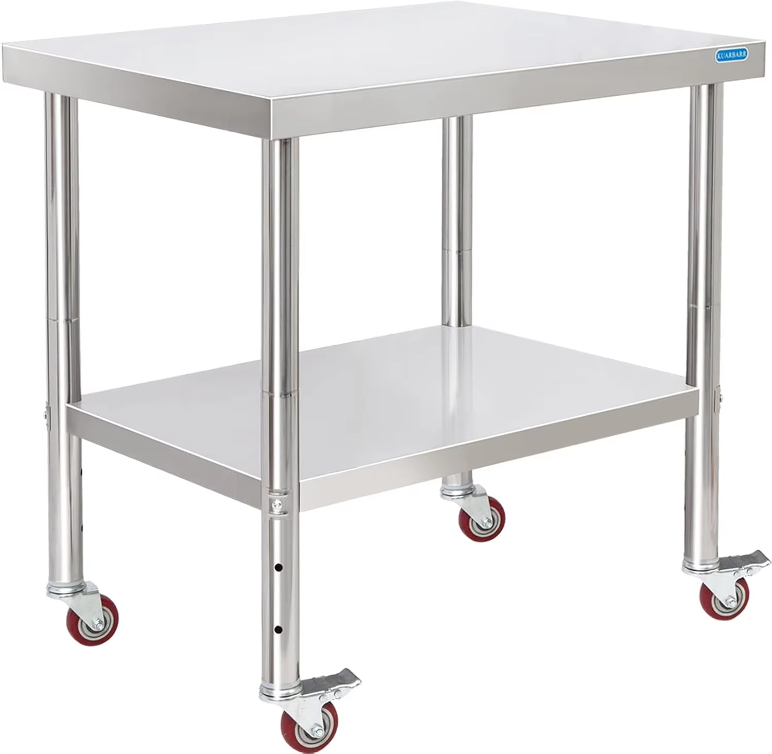 2-layer Stainless Steel Adjustable Workbench With Casters Suitable for Kitchens Restaurants Workshops Garages and Warehouses