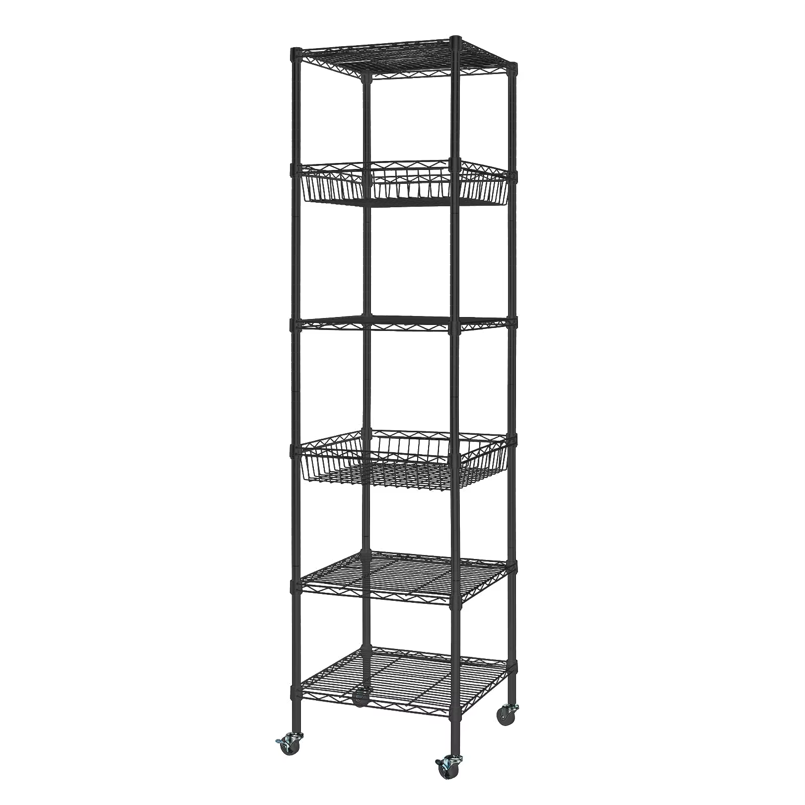 Heavy Duty Adjustable Metal Storage Rack 18x18x72insh with Wheels Mobile Shelving Unit for Home Shop Warehouse Organization