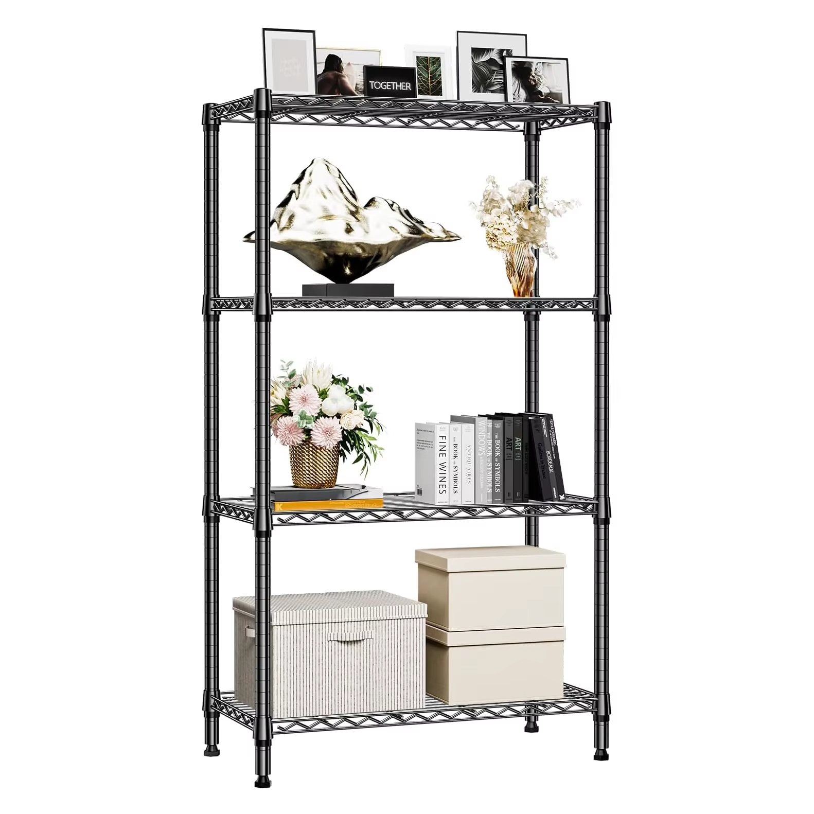 4-Tier Storage Wire Rack Unit Suitable for Laundry Rooms Bathrooms Kitchens Pantries Closets Garages Basements and Utility Rooms